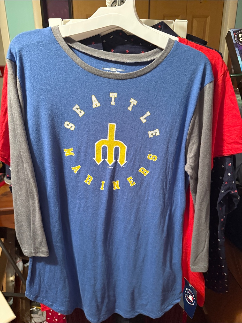 Genuine Merchandise Blue and Gray Seattle Mariners Raglan Long Sleeve Tee
